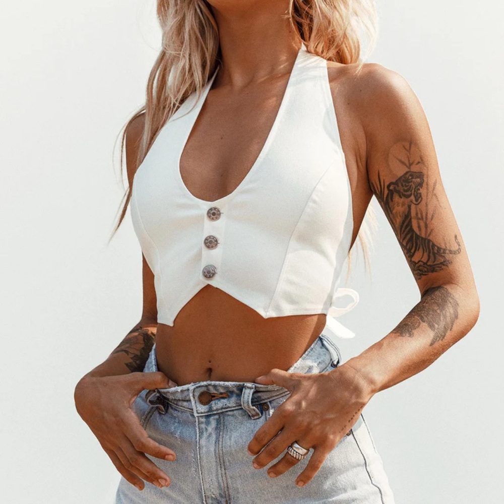 White Halter Crop Top